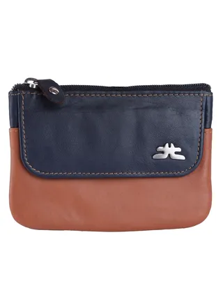 Laveri Leather Coin Purse With Key Chain Blue Tan 