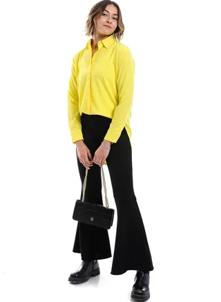 Plain Pattern Hidden Buttons Shirt _ Yellow 
