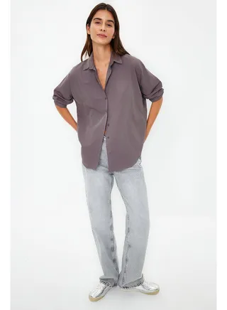 Anthracite Oversize/Wide Fit Woven Shirt TWOSS22GO0669 