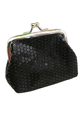 Sequins Buckle Mini Coin Purse Black 