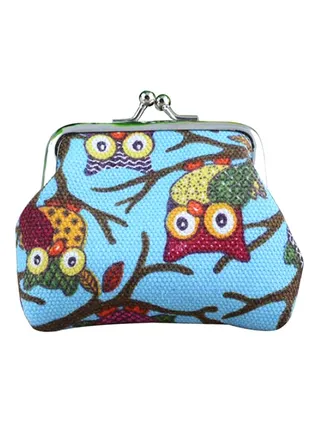 Owl Printed Coin Purse Light Blue 