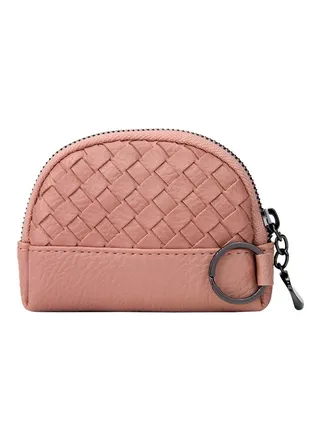 Zippered Closure Leather Coin Purse Beige 