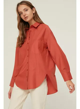 Tile Single Pocket Boyfriend/Wide Fit Cotton Woven Shirt TWOAW20GO0115 