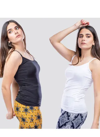 Mesery Bundle Of Two Cotton Stretch Plain Spaghetti Tops 
