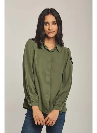 Fancy Long Sleeve Loose Solid Viscose Shirt Blouse 