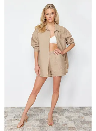 Camel Wide Fit Oversize Woven Shirt TWOSS24GO00064 
