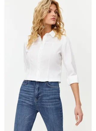 Ecru Fitted/Waist-fitted Woven Shirt TWOSS24GO00070 