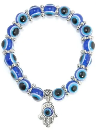 Blue Evil Eye Beads Stretch Bracelets Fatima Hand Pendant Hamas Fashion Jewelry 