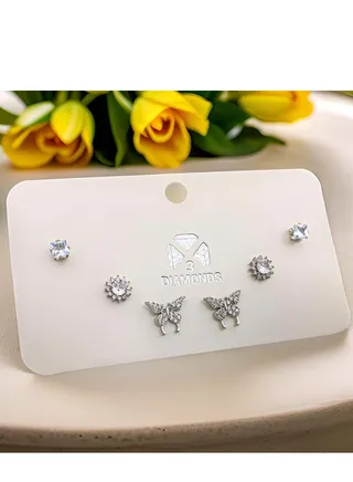 High-Quality Platinum Plated 3-Piece Piercing Earring Set – Exquisite Style, Hypoallergenic, Durable, Perfect Gift for Women 