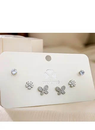 High-Quality Platinum Plated 3-Piece Piercing Earring Set – Exquisite Style, Hypoallergenic, Durable, Perfect Gift for Women 