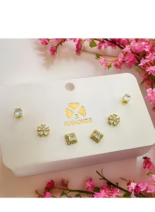 High-Quality Gold Plated 3-Piece Piercing Earring Set -Exquisite Style 