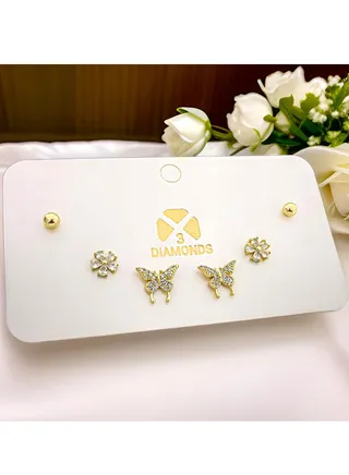 High-Quality Gold Plated 3-Piece Piercing Earring Set -Exquisite Style 