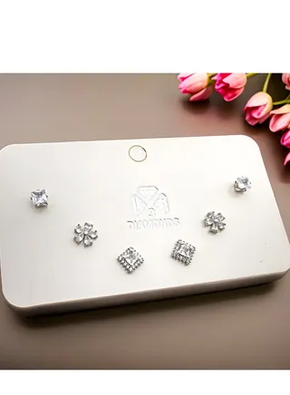 High-Quality Platinum Plated 3-Piece Piercing Earring Set – Exquisite Style, Hypoallergenic, Durable, Perfect Gift for Women 