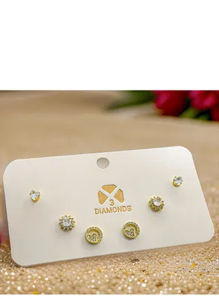 High-Quality Gold Plated 3-Piece Piercing Earring Set -Exquisite Style 