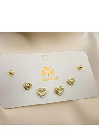 High-Quality Gold Plated 3-Piece Piercing Earring Set -Exquisite Style 