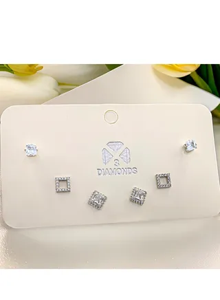 High-Quality Platinum Plated 3-Piece Piercing Earring Set – Exquisite Style, Hypoallergenic, Durable, Perfect Gift for Women 