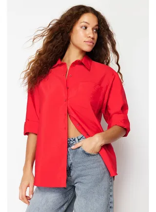 Red Wide Fit Oversize Woven Shirt TWOSS24GO00064 