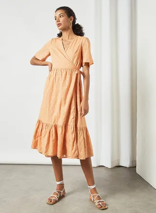 Floral Print Wrap Dress Orange 