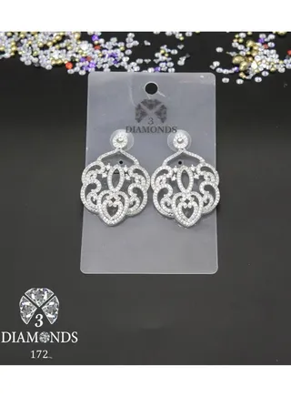 3diamond Platinum Plated Earring For Women Cubic Zircon Stone 