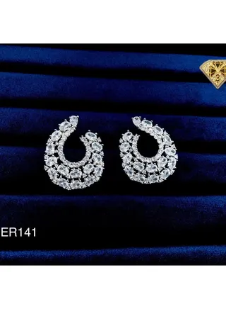 3diamond Platinum Plated Earring For Women Cubic Zircon Stone 
