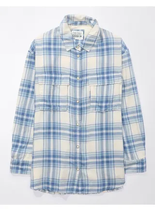 AE Oversized Long-Sleeve Plaid Button-Up Shirt 