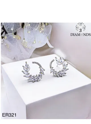 Platinum And Rhodium Plated Earrings With Zircon Stones-elegant Design 