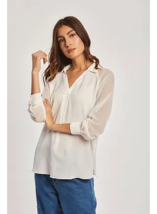 Fancy Long Sleeve Straight Fit Satin Blouse for Women 