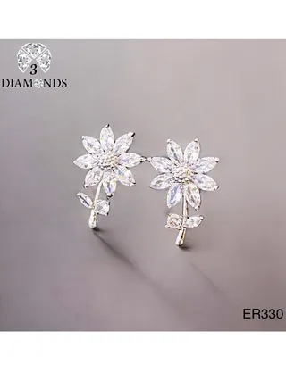 Platinum And Rhodium Plated Earrings With Zircon Stones-elegant Design 