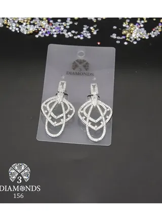 3diamond Platinum Plated Earring For Women Cubic Zircon Stone 