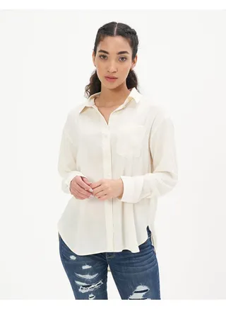 AE Oversized Silk Button-Up Shirt 