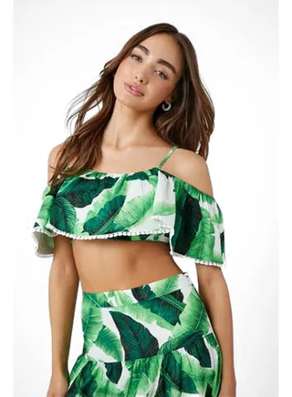 Open-Shoulder Tropical Leaf Cami 