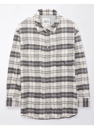 AE Oversized Long-Sleeve Plaid Button-Up Shirt 