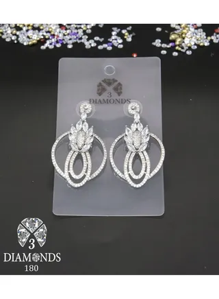 3diamond Platinum Plated Earring For Women Cubic Zircon Stone 