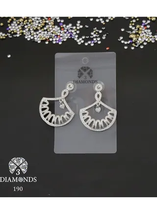 3diamond Platinum Plated Earring For Women Cubic Zircon Stone 