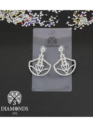 3diamond Platinum Plated Earring For Women Cubic Zircon Stone 