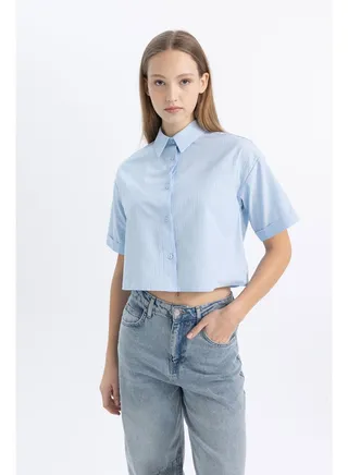 Woman Oversize Fit Woven Short Sleeve Shirt 