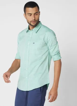 Classic Slim Fit Conversational Printed Pure Cotton Formal Shirt 