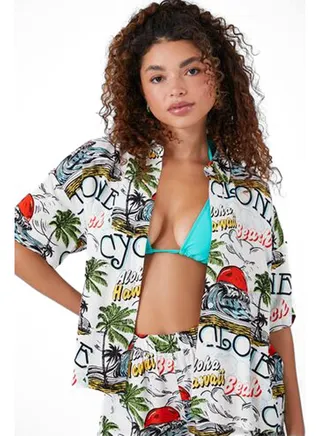 Tropical Beach Graphic Oversized Shirt 