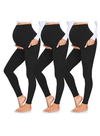 3 Pack Women's Maternity Leggings Over The Belly with Pockets Super Soft Workout Pregnancy Yoga Pants 