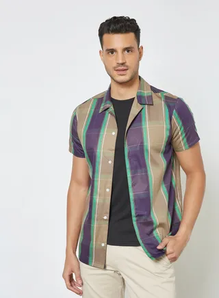 Short Sleeve Check Print Shirt Multicolour 