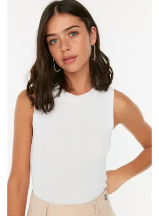 Ecru Crew Neck Crop Knitwear Blouse 