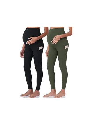 Women's Maternity Workout Leggings Over The Belly Pregnancy Yoga Pants with Pockets Soft Activewear Work Pants 
