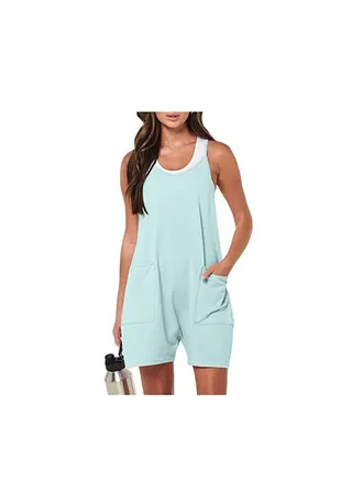 Women's Casual Sleeveless Shorts Jumpsuits with Pockets 