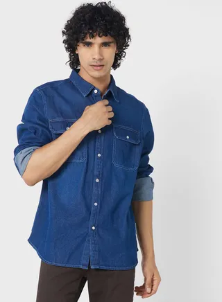Flap Pockets Regular Fit Denim Shirt 