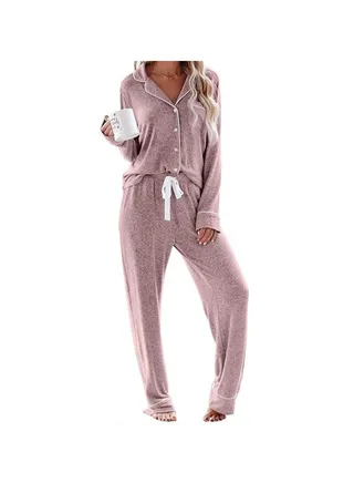 Women's Pajama Sets Long Sleeve Button Down Sleepwear Nightwear Soft Pjs Lounge Sets 