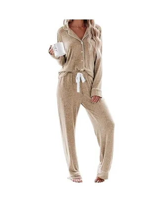 Women's Pajama Sets Long Sleeve Button Down Sleepwear Nightwear Soft Pjs Lounge Sets 