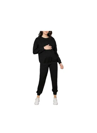 Women's Maternity 2 Piece Outfits Drop Shoulder Sweatshirt Jogger Tracksuit Sets 
