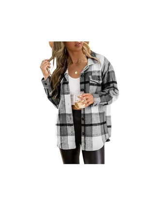Womens  Shacket Jacket Casual Plaid Wool Blend Button Down Long Sleeve Shirt Fall Clothes Outfits 