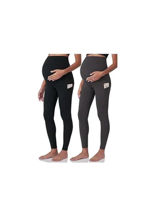 Women's Maternity Workout Leggings Over The Belly Pregnancy Yoga Pants with Pockets Soft Activewear Work Pants 