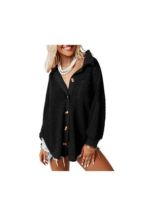 Womens Shackets Waffle Knit Casual Jackets Button Down Flannel Shirts Trendy Tops Fall Clothes 2023 Fashion Outfits 